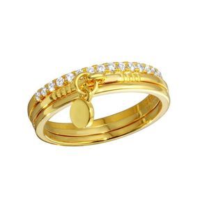 Sterling Silver 925 Gold Plated Tri CZ Stackable With  Simulated DIAMONDS